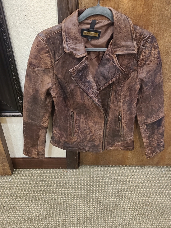 Black Rivet Jackets & Blazers - Black Label Brown Distressed Leather Moto Jacket - Women